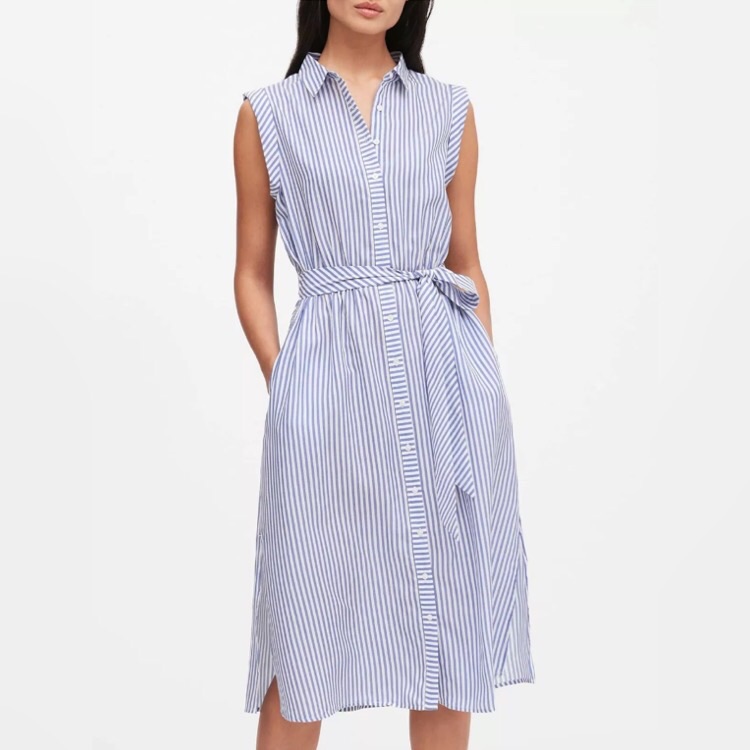New Banana Republic Blue Striped Midi Tencel Shirt Dress Sz 16